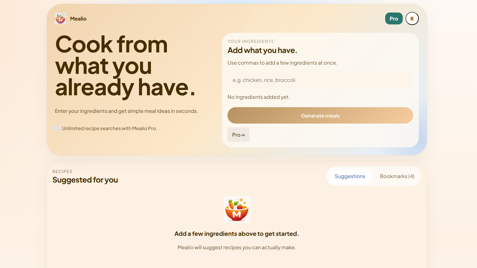 Mealio project screenshot